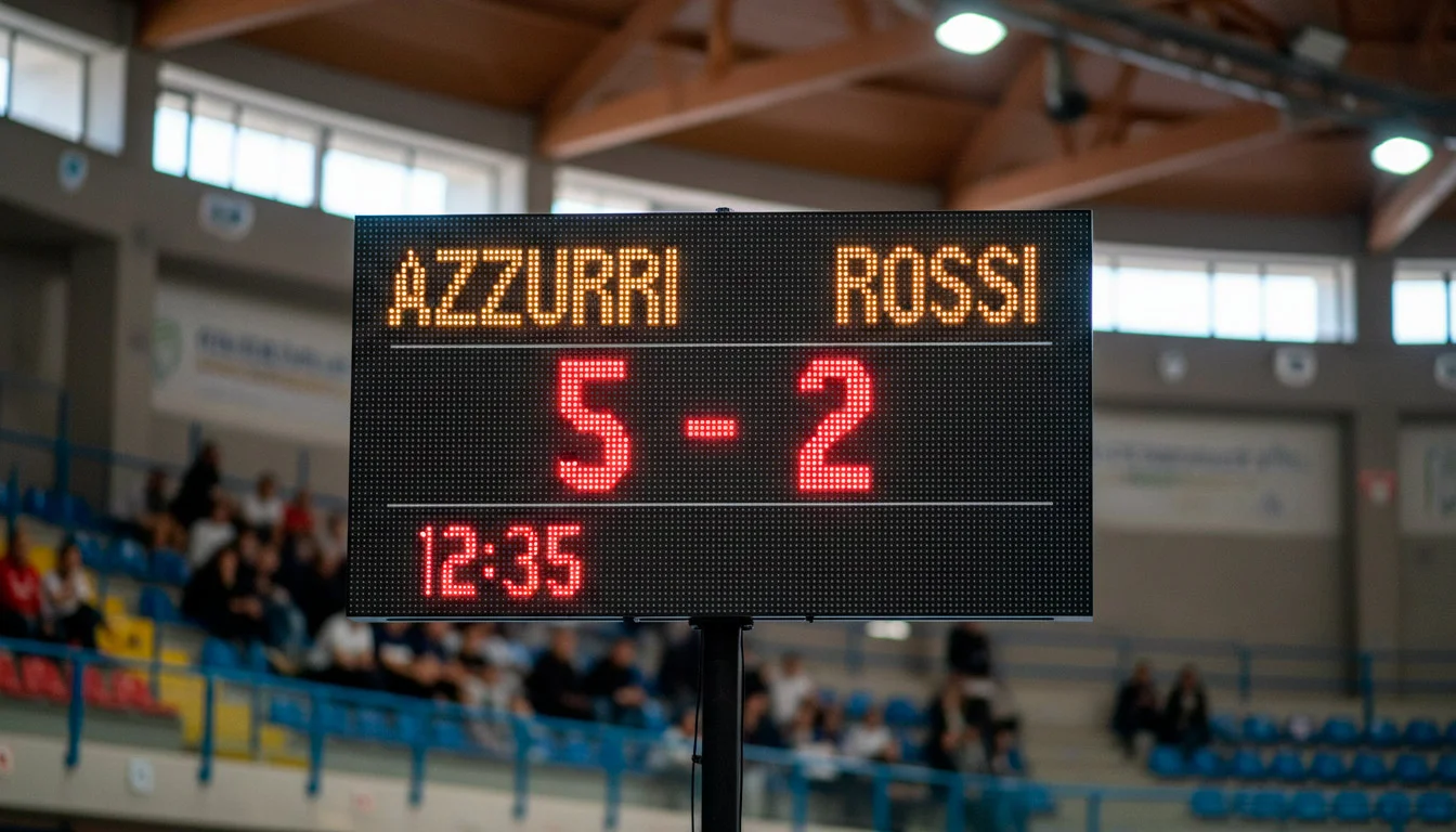 Tabellone elettronico con punteggio di una partita di calcio a 5